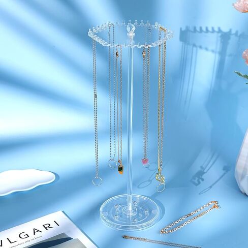 OAOLEER Rotating Necklace Organizer, Acrylic Necklace Holder Stand，Jewelry Organizer Display Tree Hanger Rack with 36 Hooks for Necklaces Chain Pendant Bracelets in Kuwait