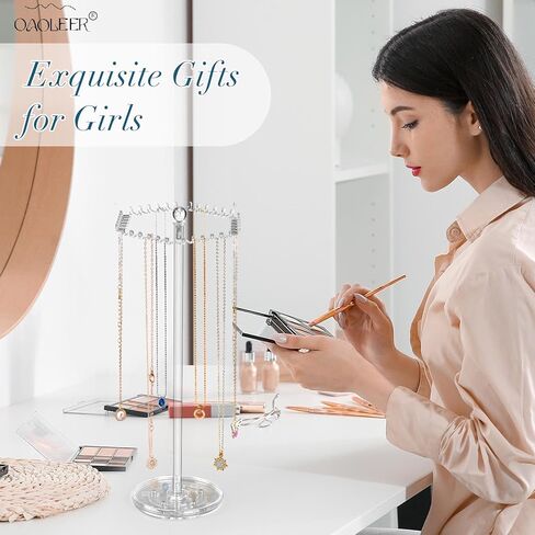 OAOLEER Rotating Necklace Organizer, Acrylic Necklace Holder Stand，Jewelry Organizer Display Tree Hanger Rack with 36 Hooks for Necklaces Chain Pendant Bracelets in Kuwait