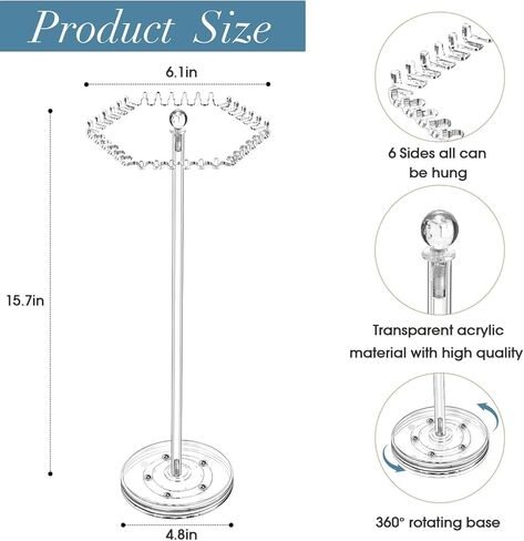 OAOLEER Rotating Necklace Organizer, Acrylic Necklace Holder Stand，Jewelry Organizer Display Tree Hanger Rack with 36 Hooks for Necklaces Chain Pendant Bracelets in Kuwait