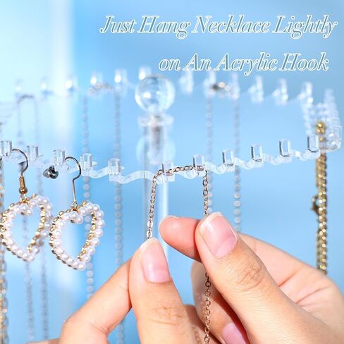 OAOLEER Rotating Necklace Organizer, Acrylic Necklace Holder Stand，Jewelry Organizer Display Tree Hanger Rack with 36 Hooks for Necklaces Chain Pendant Bracelets in Kuwait