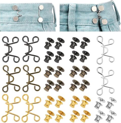 Jean Buttons for Loose Jeans, 48 PCS Pant Waist Tightener Pins Metal Pants Button Extender No Sewing Required Jean Button Replacement Clips Adjustable Waist Buckle Set for Women Girls Pant Jean Skirt in Saudi Arabia