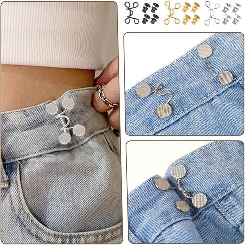 Jean Buttons for Loose Jeans, 48 PCS Pant Waist Tightener Pins Metal Pants Button Extender No Sewing Required Jean Button Replacement Clips Adjustable Waist Buckle Set for Women Girls Pant Jean Skirt in Saudi Arabia