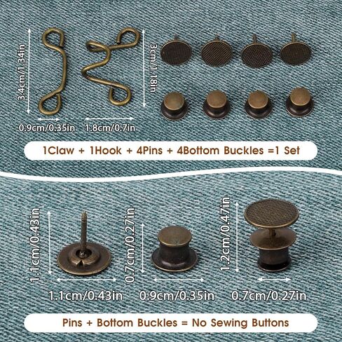 Jean Buttons for Loose Jeans, 48 PCS Pant Waist Tightener Pins Metal Pants Button Extender No Sewing Required Jean Button Replacement Clips Adjustable Waist Buckle Set for Women Girls Pant Jean Skirt in Saudi Arabia