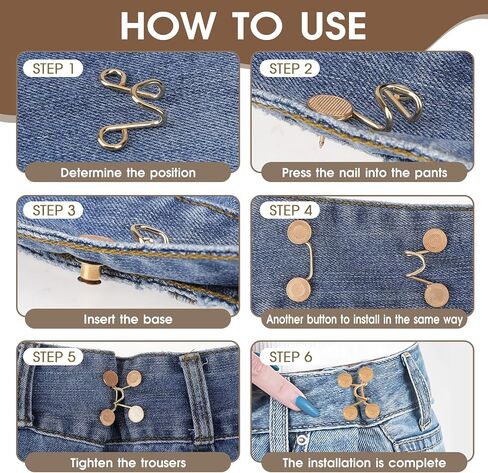Jean Buttons for Loose Jeans, 48 PCS Pant Waist Tightener Pins Metal Pants Button Extender No Sewing Required Jean Button Replacement Clips Adjustable Waist Buckle Set for Women Girls Pant Jean Skirt in Saudi Arabia