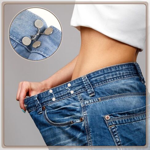 Jean Buttons for Loose Jeans, 48 PCS Pant Waist Tightener Pins Metal Pants Button Extender No Sewing Required Jean Button Replacement Clips Adjustable Waist Buckle Set for Women Girls Pant Jean Skirt in Saudi Arabia