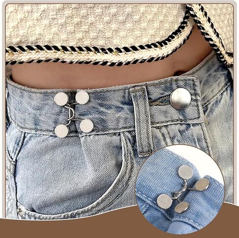 Jean Buttons for Loose Jeans, 48 PCS Pant Waist Tightener Pins Metal Pants Button Extender No Sewing Required Jean Button Replacement Clips Adjustable Waist Buckle Set for Women Girls Pant Jean Skirt in Saudi Arabia