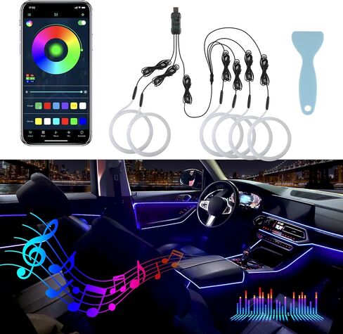 LivTee Car Led Interior Lights，4pcs 48 LED Multicolor Music Car Interior Accessories Under Dash Lighting Waterproof Kit with Sound Active Function and Wireless Remote Control, Car Charger Included in Saudi Arabia