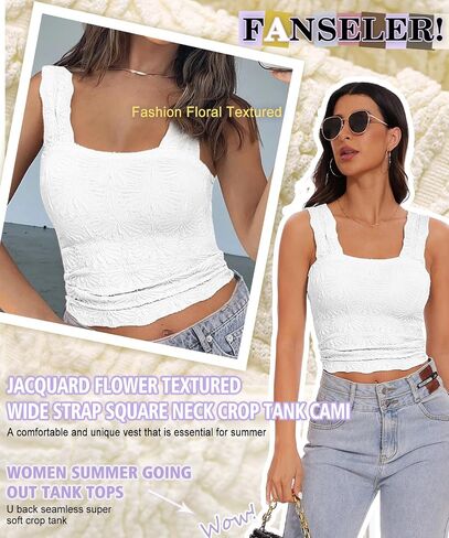 Women’s Square Neck Wide Strap Flower Cropped Tank Top Backless Lettuce Trim Slim Fit Love Letter Cami Vest in Kuwait