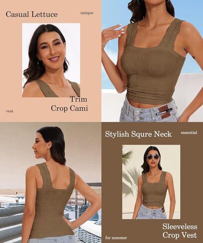Women’s Square Neck Wide Strap Flower Cropped Tank Top Backless Lettuce Trim Slim Fit Love Letter Cami Vest in Kuwait
