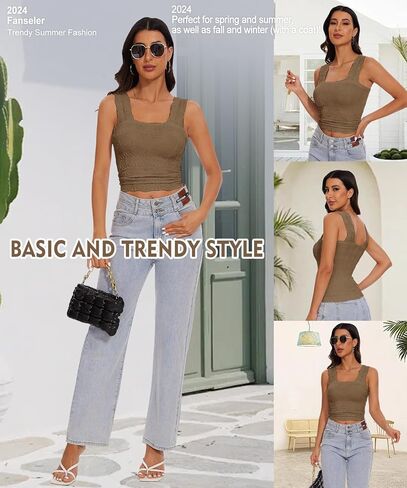 Women’s Square Neck Wide Strap Flower Cropped Tank Top Backless Lettuce Trim Slim Fit Love Letter Cami Vest in Kuwait