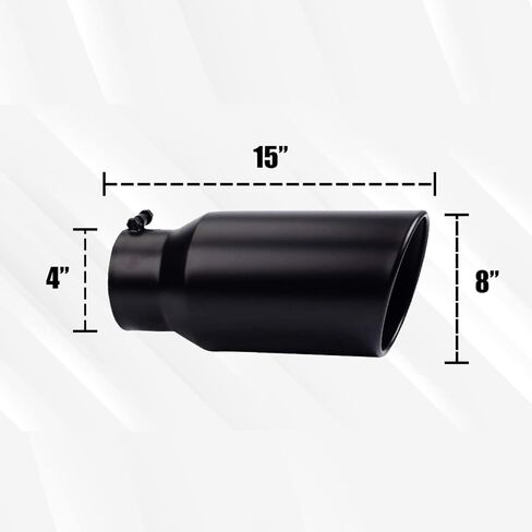 4 Inch Inlet Exhaust Tip, 4" Inlet 8" Outlet 15" Long Polished Stainless Steel Diesel Exhaust Tip, 4 Inch to 8 Inch Tailpipe, Bolt On Slant Cut Rolled Edge Exhaust Tip for Truck Pickup Black in Saudi Arabia