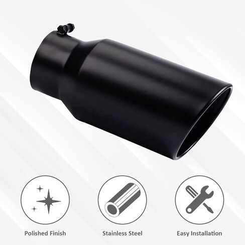 4 Inch Inlet Exhaust Tip, 4" Inlet 8" Outlet 15" Long Polished Stainless Steel Diesel Exhaust Tip, 4 Inch to 8 Inch Tailpipe, Bolt On Slant Cut Rolled Edge Exhaust Tip for Truck Pickup Black in Saudi Arabia