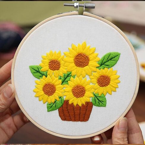 مجموعات التطريز ورقة عباد الشمس للمبتدئين مع نمط ورقة زهرة الصيف، سهلة DIY الحرفية لكمة إبرة بداية عبر الابره عدة DIY مجموعات التطريز (بدون طوق) in Kuwait