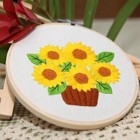 مجموعات التطريز ورقة عباد الشمس للمبتدئين مع نمط ورقة زهرة الصيف، سهلة DIY الحرفية لكمة إبرة بداية عبر الابره عدة DIY مجموعات التطريز (بدون طوق) in Kuwait