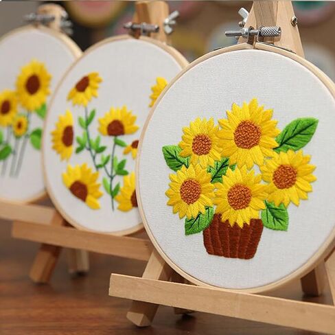 مجموعات التطريز ورقة عباد الشمس للمبتدئين مع نمط ورقة زهرة الصيف، سهلة DIY الحرفية لكمة إبرة بداية عبر الابره عدة DIY مجموعات التطريز (بدون طوق) in Kuwait