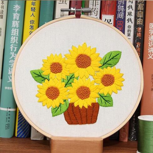مجموعات التطريز ورقة عباد الشمس للمبتدئين مع نمط ورقة زهرة الصيف، سهلة DIY الحرفية لكمة إبرة بداية عبر الابره عدة DIY مجموعات التطريز (بدون طوق) in Kuwait