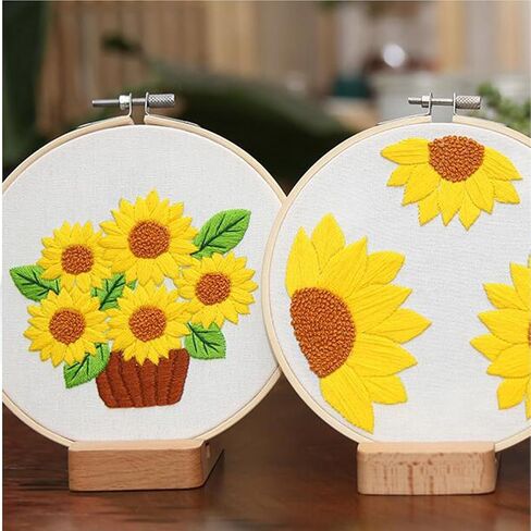 مجموعات التطريز ورقة عباد الشمس للمبتدئين مع نمط ورقة زهرة الصيف، سهلة DIY الحرفية لكمة إبرة بداية عبر الابره عدة DIY مجموعات التطريز (بدون طوق) in Kuwait