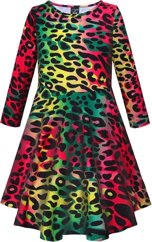 COSLAND Girls' Holiday Dress Kids Long Sleeve Printed Dresses, X-Small-Large in Kuwait