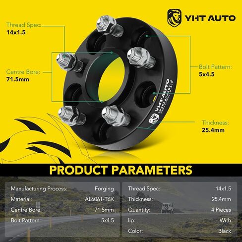 YHTAUTO 5x4.5 Hub Centric Wheel Spacers 1 Inch Fits 2005-2023 Chrysler 300, Dodge Charger, Challenger, Magnum 5x114.3mm Tire Spacers w/ 14x1.5 Studs 71.5 mm Hub Bore 5 Lug 4Pcs Black Wheel Adapter in Saudi Arabia