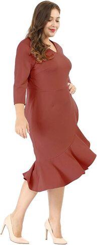 Agnes Orinda Women's Plus Size Business Ruffled Dress 3/4 Sleeve Office Work Cocktail Dresses Party Wrap Dress in Kuwait