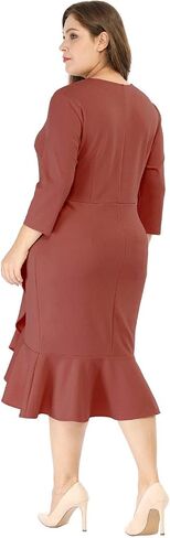 Agnes Orinda Women's Plus Size Business Ruffled Dress 3/4 Sleeve Office Work Cocktail Dresses Party Wrap Dress in Kuwait