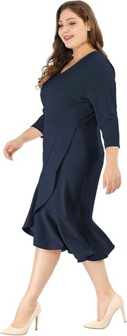 Agnes Orinda Women's Plus Size Business Ruffled Dress 3/4 Sleeve Office Work Cocktail Dresses Party Wrap Dress in Kuwait