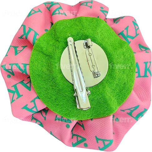 AKA Sorority Paraphernalia Flower Brooch Pin for Women Greek (Polyester Pink & Green 4.5 in. Pin w/Sorority Letters) in Saudi Arabia