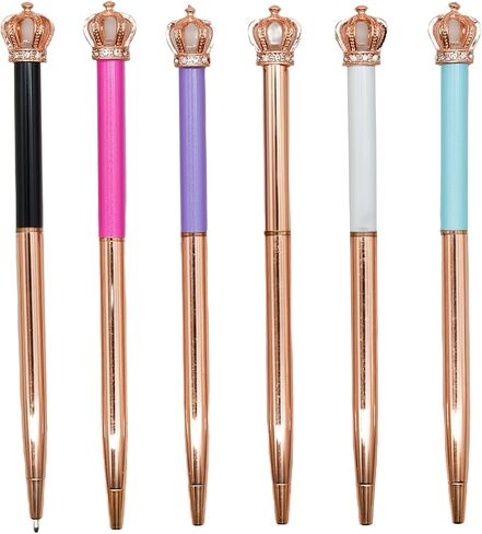 6 PCS Fashion Crown Pens Fancy Metal Ballpoint Pens Luxury Twist Pens 1.0mm Black Ink Pens For Women School Office Home Party Christmas Birthday in Saudi Arabia