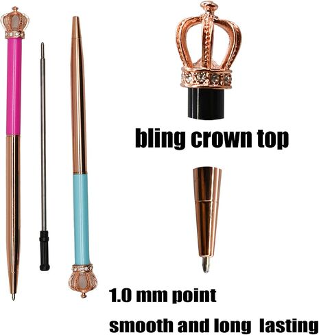 6 PCS Fashion Crown Pens Fancy Metal Ballpoint Pens Luxury Twist Pens 1.0mm Black Ink Pens For Women School Office Home Party Christmas Birthday in Saudi Arabia
