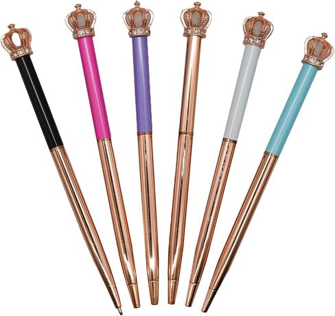 6 PCS Fashion Crown Pens Fancy Metal Ballpoint Pens Luxury Twist Pens 1.0mm Black Ink Pens For Women School Office Home Party Christmas Birthday in Saudi Arabia