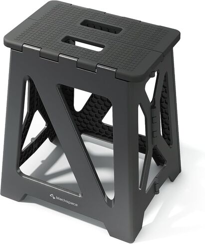 BLACKSPACE 16" Folding Step Stool for Adults, 250 lbs Capacity Non-Slip Compact Plastic Foldable Step Stool with Handle, Portable Lightweight Folding Stool for Home or Kitchen(Black) in Saudi Arabia