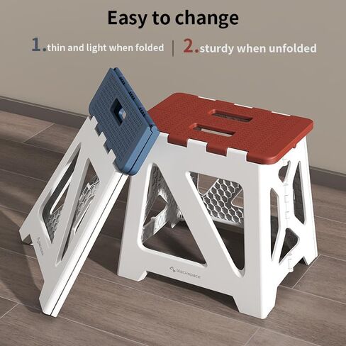 BLACKSPACE 16" Folding Step Stool for Adults, 250 lbs Capacity Non-Slip Compact Plastic Foldable Step Stool with Handle, Portable Lightweight Folding Stool for Home or Kitchen(Black) in Saudi Arabia