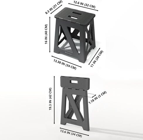 BLACKSPACE 16" Folding Step Stool for Adults, 250 lbs Capacity Non-Slip Compact Plastic Foldable Step Stool with Handle, Portable Lightweight Folding Stool for Home or Kitchen(Black) in Saudi Arabia