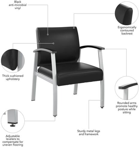 Bush Business Furniture Arrive Waiting Room Guest Chair with Arms in Light Gray Vinyl, Reception Area Seating for Office and Lobby in Saudi Arabia