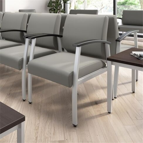 Bush Business Furniture Arrive Waiting Room Guest Chair with Arms in Light Gray Vinyl, Reception Area Seating for Office and Lobby in Saudi Arabia