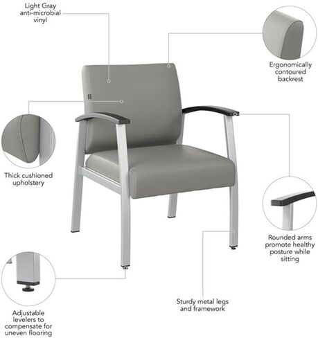 Bush Business Furniture Arrive Waiting Room Guest Chair with Arms in Light Gray Vinyl, Reception Area Seating for Office and Lobby in Saudi Arabia