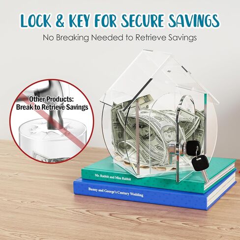 NiHome Acrylic Piggy Bank with Modern European Cottage Design, Transparent Money Saving Box with Child-Friendly Lock & Safe Edges, Stylish Home Decor & Financial Learning Tool for Kids (Iridescent) in Saudi Arabia