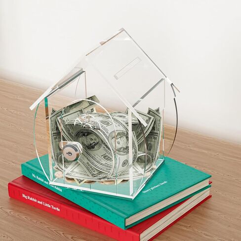 NiHome Acrylic Piggy Bank with Modern European Cottage Design, Transparent Money Saving Box with Child-Friendly Lock & Safe Edges, Stylish Home Decor & Financial Learning Tool for Kids (Iridescent) in Saudi Arabia