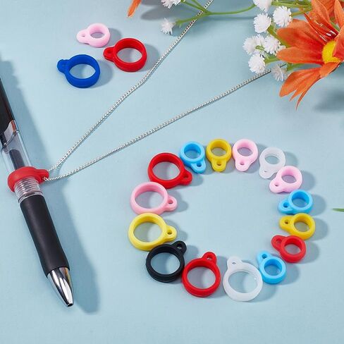 GORGECRAFT 1 Box 70PCS 10 Colors Anti-Lost Silicone Rubber Rings 13mm Inner Diameter Lostproof O Rings Adjustable Necklace Band Holder Pendant for Necklace Lanyard Pens Device Keychains in Saudi Arabia