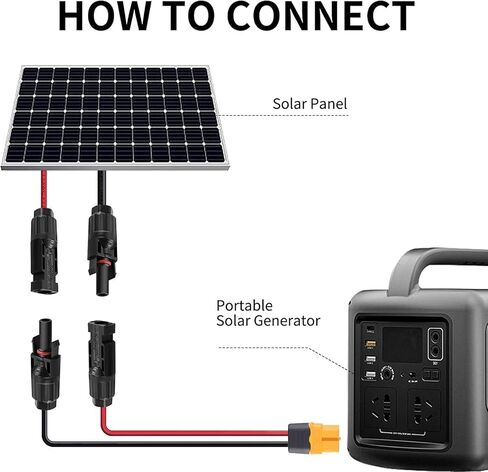 Solar to XT60 Charge Extension Cable 25FT 12AWG XT60 Adapter to Solar Panel Connector Cable Compatible with Ecoflow River Delta Series Bluetti Power Station Solar Panel 7.62m (12AWG)/25FT in Kuwait