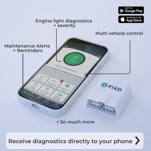 ماسح ضوئي FIXD Bluetooth obd2 للسيارة - قارئ رموز السيارة وأدوات المسح الضوئي لهواتف iPhone وAndroid - أداة تشخيص تلقائية obd2 لاسلكية لفحص المحرك وإصلاح جميع السيارات والمركبات '96 أو الأحدث (حزمة واحدة) in Kuwait