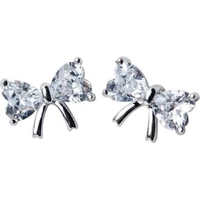 Cute Bow Knot Stud Earrings 925 Sterling Silver Crystal Diamond Sweet Ear Piercing Wedding Earring Studs for Women Teen Girls
