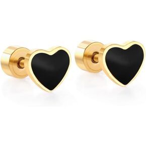 18G Black Enamel Heart Love Screw Back Small Stud Earrings Teens Girls Minimalist Surgical Steel Cartilage Tragus Piercing Sleeper Studs Hypoallergenic for Women in Kuwait