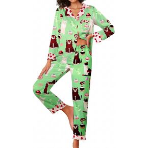 Ekouaer Silk Pajamas Striped Animal Print Satin Pj Sets Button Down Long Sleeve Silky Pjs Sleepwear Loungewear for Women
