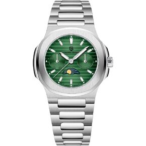 HaiQin Pagani Design Luxury Women's Quartz Watch Multifunctional Chronograph Moon Phase VX3H Movement Full Stainless Steel Waterproof Luminous Elegant Lady Sport Wristwatch