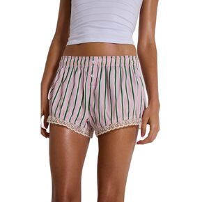 Y2K Boxer Shorts Women Striped Gingham Lounge Pajama Low Elastic Waist Sleep Lace Trim Micro Short Pj Mini Pants in Kuwait