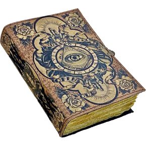 Blank Spell Book of Shadows Grimoire Journal Magic Cat Printed Witchcraft Supplies Witch Wiccan Notebook Handmade Vintage Deckle Paper Leather Sketchbook, Great Gifts 7x5 inches