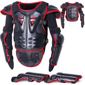 StarknightMT Upgraded Motorcycle Kids Armor Suit Dirt Bike Gear Elbow Knee Pads Chest Belly Protector Motocross Riding Guards Set（Red）