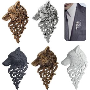 Wixine 5Pcs Vintage Gold Silver Brooches for Women Men Lapel Pin Wolf Collar Jewelry Fashion Brooch Pins