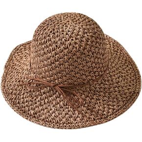 Womens Straw Hat Foldable Floppy Straw Beach Hat Summer Vacation Straw Hat Wide Brim Beach Sun Cap Straw Summer Bucket Hat